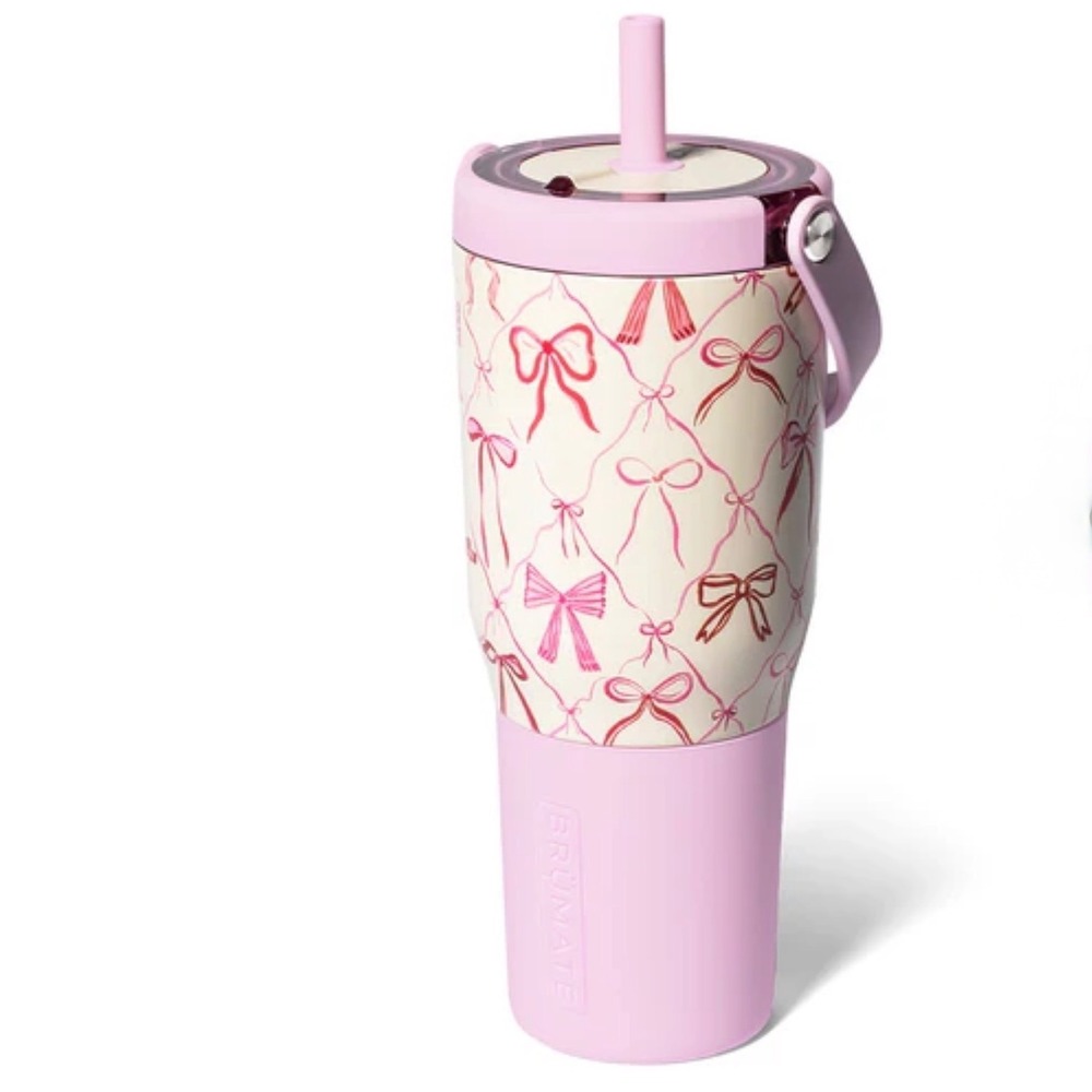 BruMate Resa Tumbler 35oz Pink Limited Edition Bow Pattern New Straw Handle